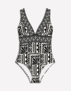 Boden Maillots De Bain-Maillot de bain col V Porto Noir, motif Geo Stamp