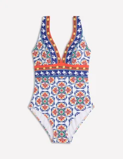 Boden Maillots De Bain-Maillot de bain col V Porto Multi, motif Ornamental Treillis