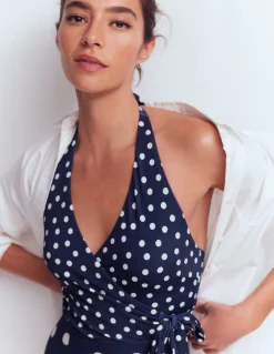 Boden Maillots De Bain-Maillot de bain effet croisé Bleu marine foncé, pois peints