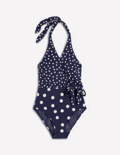 Boden Maillots De Bain-Maillot de bain effet croisé Bleu marine foncé, pois peints