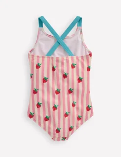 Boden Maillots & Tenues De Plage|Ensembles Assortis-Maillot de bain imprimé croisé dans le dos Rayé fraise rose