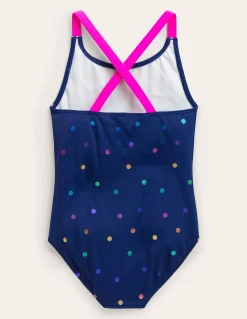Boden Maillots & Tenues De Plage-Maillot de bain imprimé croisé dans le dos Bleu marine, confettis métallisés arc-en-ciel