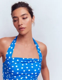 Boden Maillots De Bain-Maillot de bain Kythira froncé Bleu, pois peints