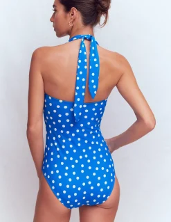 Boden Maillots De Bain-Maillot de bain Kythira froncé Bleu, pois peints