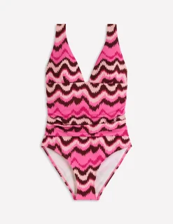 Boden Maillots De Bain-Maillot de bain Mykonos à encolure en V profonde Punch rose, vague zigzag