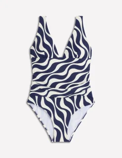 Boden Maillots De Bain-Maillot de bain Mykonos à encolure en V profonde Bleu marine, vague rythmique