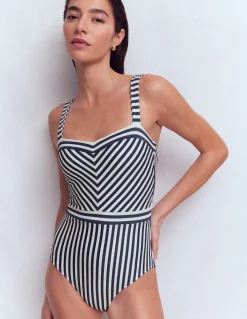 Boden Maillots De Bain-Maillot de bain épuré à encolure en cœur Bleu Marine/Ivoire