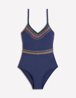 Boden Maillots De Bain-Maillot de bain saisissant à détails Bleu marine, détails contrastants