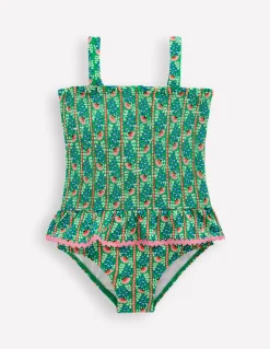 Boden Maillots & Tenues De Plage-Maillot de bain smocké à basque Motif Floral Vine vert