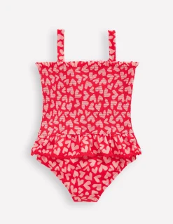 Boden Maillots & Tenues De Plage-Maillot de bain smocké à basque Motif Collage Hearts rouge rockabilly