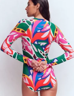 Boden Maillots De Bain-Maillot de bain sport à manches raglan Multi, motif Leafy Cascade