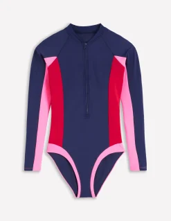 Boden Maillots De Bain-Maillot de bain sport à manches raglan Bleu marine, colourblock