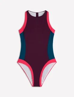 Boden Maillots De Bain-Maillot de bain sportif avec passepoil Violet, colourblock