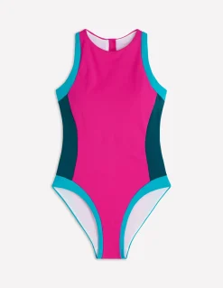 Boden Maillots De Bain-Maillot de bain sportif avec passepoil Rose, colourblock