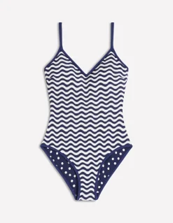 Boden Maillots De Bain-Maillot de bain Symi réversible Bleu marine, rayures & pois