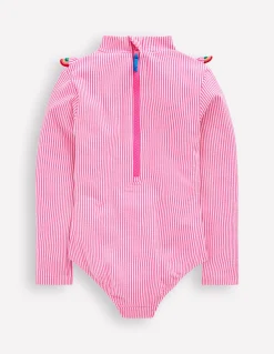 Boden Maillots & Tenues De Plage-Maillot de bain volanté à manches longues Arcs-en-ciel rayé rose fluo
