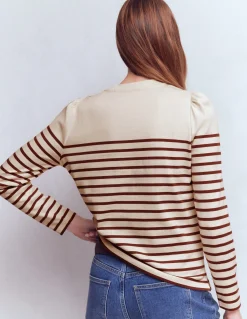 Boden Tops & T-Shirts-Marinière à épaules boutonnées Rayé ivoire et chocolat chaud