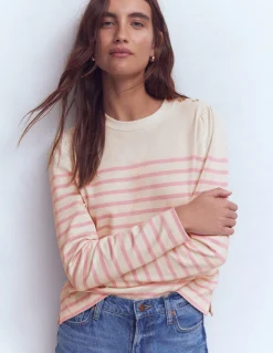 Boden Tops & T-Shirts-Marinière à épaules boutonnées Rayé rose, motif Spring Blossom