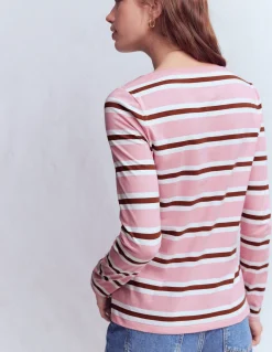 Boden Tops & T-Shirts-Marinière Olivia à manches longues Rayé rose formica et brun roux