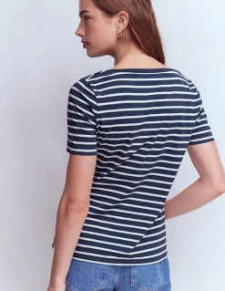 Boden Tops & T-Shirts-Marinière Olivia à manches courtes Bleu marine, ivoire