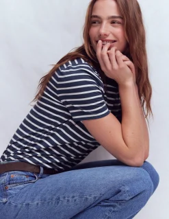 Boden Tops & T-Shirts-Marinière Olivia à manches courtes Bleu marine, ivoire