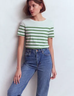 Boden Tops & T-Shirts-Marinière Olivia à manches courtes Rayé fairway et ivoire