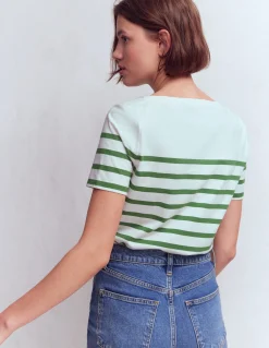 Boden Tops & T-Shirts-Marinière Olivia à manches courtes Rayé fairway et ivoire