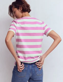 Boden Tops & T-Shirts-Marinière Olivia à manches courtes Rayé violet trèfle et ivoire