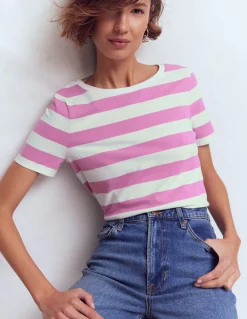 Boden Tops & T-Shirts-Marinière Olivia à manches courtes Rayé violet trèfle et ivoire