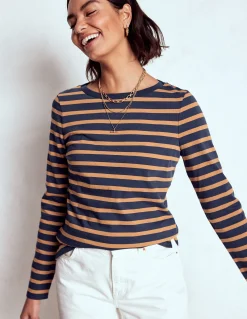Boden Tops & T-Shirts-Marinière Olivia à manches longues Bleu marine, rayé camel