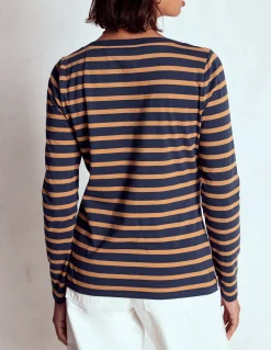 Boden Tops & T-Shirts-Marinière Olivia à manches longues Bleu marine, rayé camel