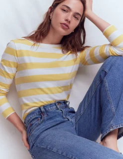 Boden Tops & T-Shirts-Marinière Olivia à manches longues Rayé citron sombre et ivoire
