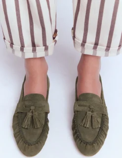 Boden Mocassins|Chaussures Plates-Mocassins souples à fronces Vert olive profond