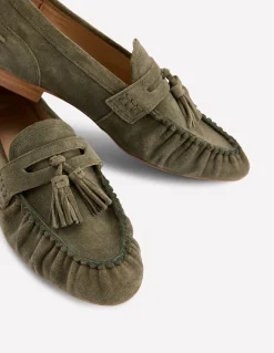 Boden Mocassins|Chaussures Plates-Mocassins souples à fronces Vert olive profond