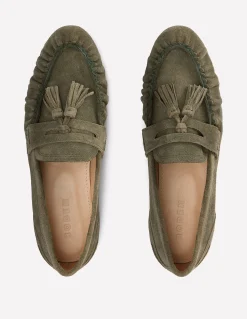 Boden Mocassins|Chaussures Plates-Mocassins souples à fronces Vert olive profond