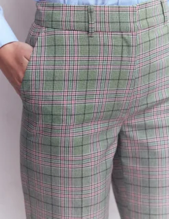 Boden Pantalons-Pantalon ajusté Canonbury Carreaux vert, rose et marron