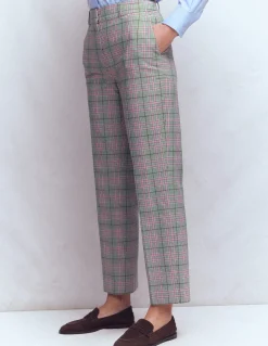 Boden Pantalons-Pantalon ajusté Canonbury Carreaux vert, rose et marron