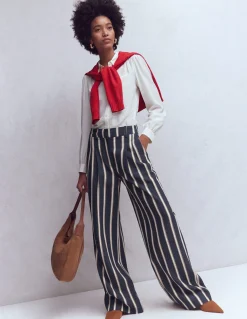 Boden Pantalons-Pantalon ajusté Kensington Rayé tramway camel et bleu marine