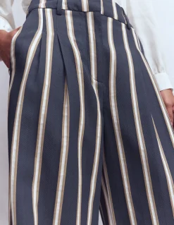 Boden Pantalons-Pantalon ajusté Kensington Rayé tramway camel et bleu marine