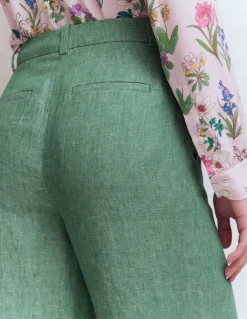 Boden Pantalons|Ensembles Assortis-Pantalon Belgravia en lin Chambray vert aloe vera