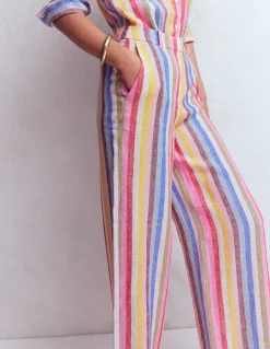 Boden Pantalons|Ensembles Assortis-Pantalon Belgravia en lin À Rayures Multicolores