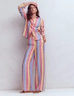 Boden Pantalons|Ensembles Assortis-Pantalon Belgravia en lin À Rayures Multicolores