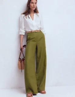 Boden Pantalons-Pantalon Belgravia en lin Vert Olive