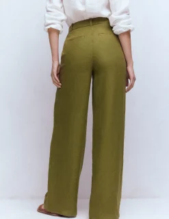 Boden Pantalons-Pantalon Belgravia en lin Vert Olive