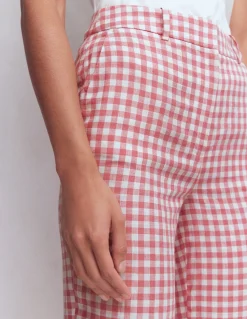 Boden Pantalons|Ensembles Assortis-Pantalon Canonbury en lin VICHY ROSE ANCIEN ET IVOIRE