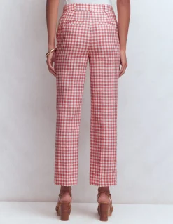 Boden Pantalons|Ensembles Assortis-Pantalon Canonbury en lin VICHY ROSE ANCIEN ET IVOIRE
