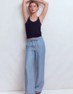 Boden Pantalons-Pantalon Islington en lin Chambray Bleu