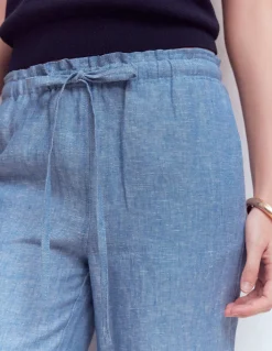 Boden Pantalons-Pantalon Islington en lin Chambray Bleu