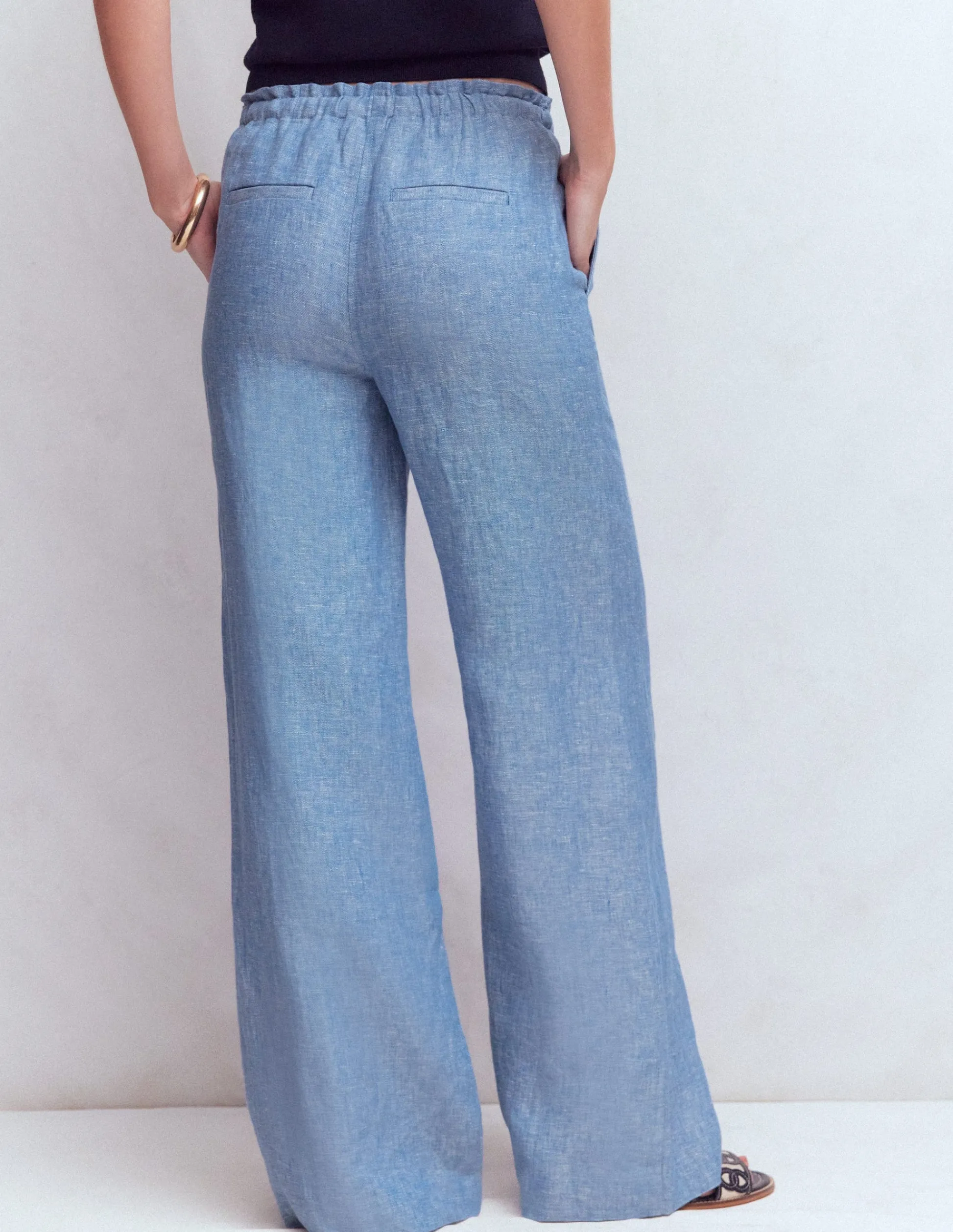 Boden Pantalons-Pantalon Islington en lin Chambray Bleu