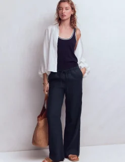 Boden Pantalons-Pantalon Islington en lin Bleu marine